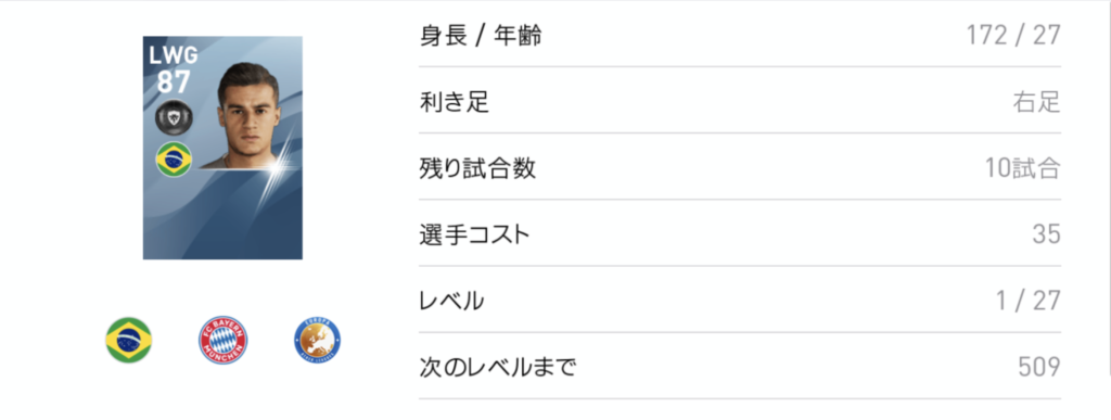 ウイイレアプリ フィリペ コウチーニョ レベルマックス能力値 確定スカウト サカラボ